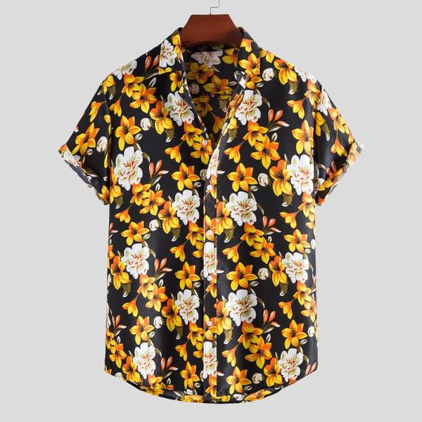 

men's casual shirts summer retro shirt loose buttons short sleeve print button 2021 hawaiian man slim fit beach, White;black