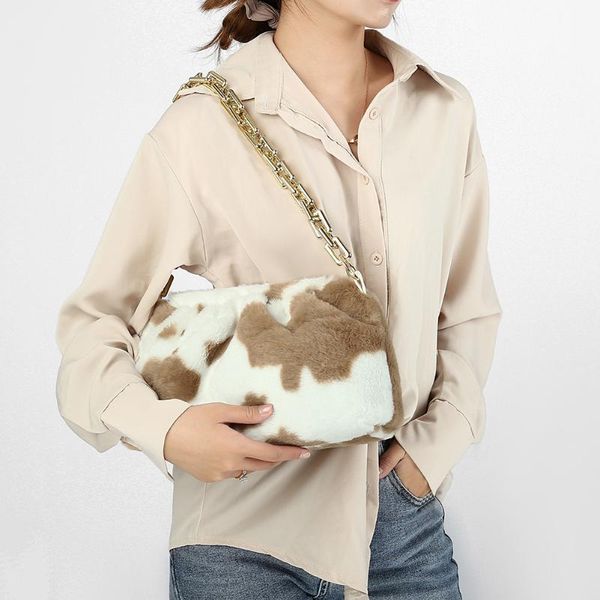 

evening bags fashion exquisite shopping bag retro chain handbags women plush animal printed cloud totes pleated shoulder