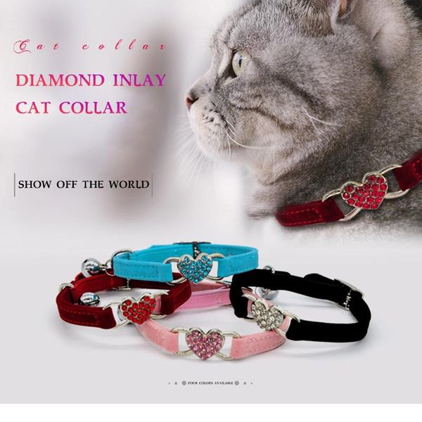 

cat collars & leads collar cats dog leather super cute crystal elastic velvet bell heart shape pet necklacce show