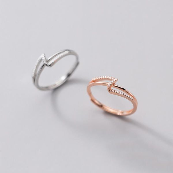 

cluster rings real 925 sterling silver zircon cross line adjustable ring for fashion women party geometry fine jewelry punk accessories, Golden;silver