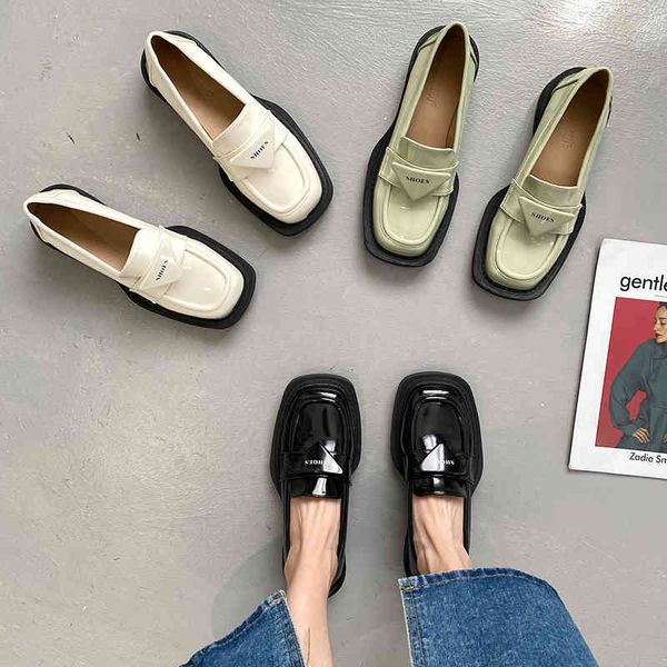 

sandals brand design patent leather chunky heel platform loafers women vintage square toe med office ladies shoes va6f, Black