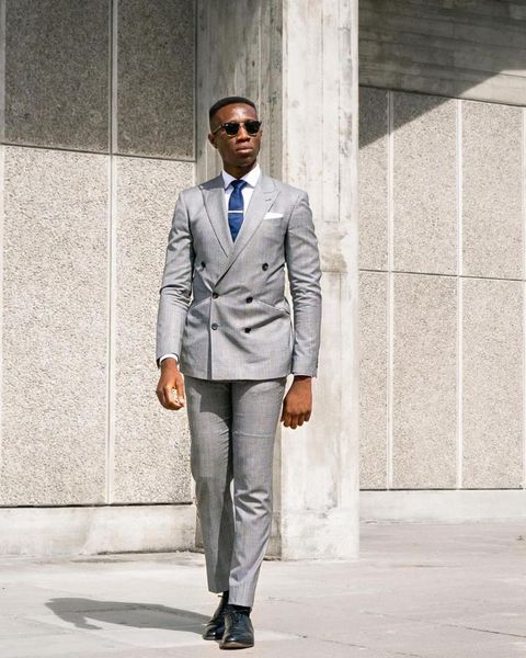 

men's suits & blazers (jacket+pants) mensfashion grey slim fit 2 piece groom tuexdos for wedding formal prom suit party evening blazer, White;black