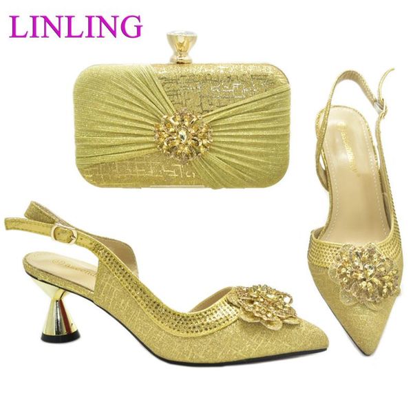 

dress shoes nigerian selling italian design golden color party ladies and bag set decorated with special narrow band flower, Black
