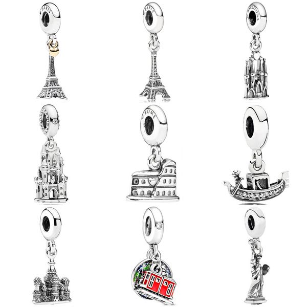 

fashion castle roman colosseum eiffel tower venice gondola pendant beads 925 sterling silver charms fit bracelet diy jewelry, Black