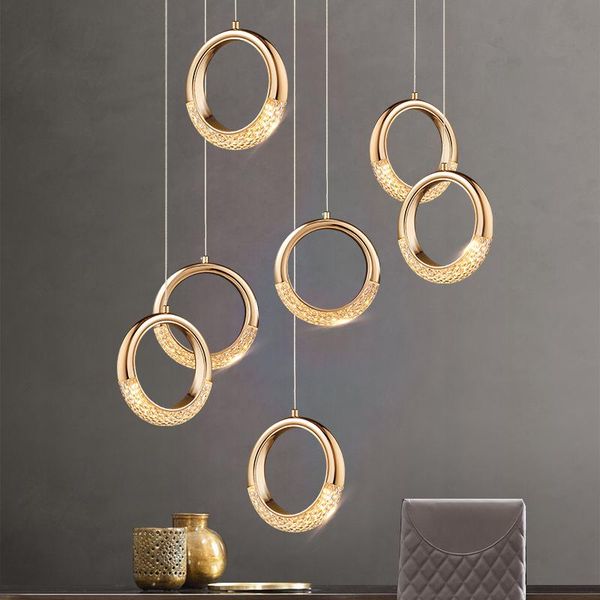 

postmodern led luxury pendant lights bedroom bedside restaurant bar simple suspension luminaire creative gold ring hanging lamp lamps