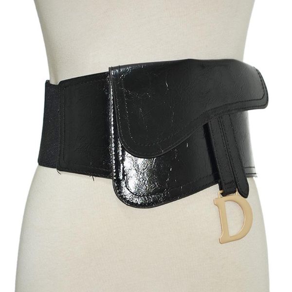 

belts classic womens girls pu leather letter pack pouch bag elastic stretch waist belt waistband cummerbunds, Black;brown