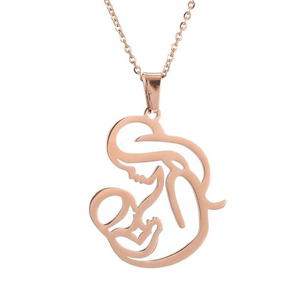 

pendant necklaces mom breastfeeding baby chain necklace stainless steel hollow mommy jewelry for mother's day birthday gift, Silver