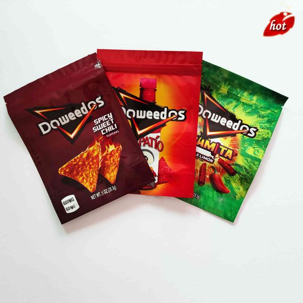 

2021 empty doweedos potato chips bags flamin nacho spicy sweet chili chip cheese worm edibles gummies zipper lock packaging bag 9jk2