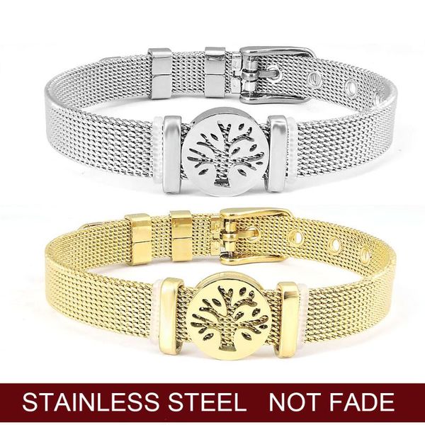 

wholesale 100% stainless steel tree of life bracelet women adjustable mesh chain custom diy jewelry charm bracelets, Golden;silver