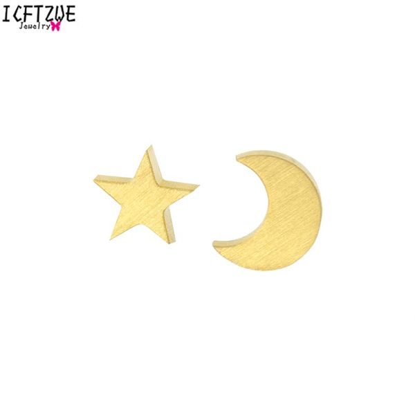 

stud gold twinkling brushed crescent moon star earrings women stainless steel oorbellen kinderen earring fashion jewelry, Golden;silver