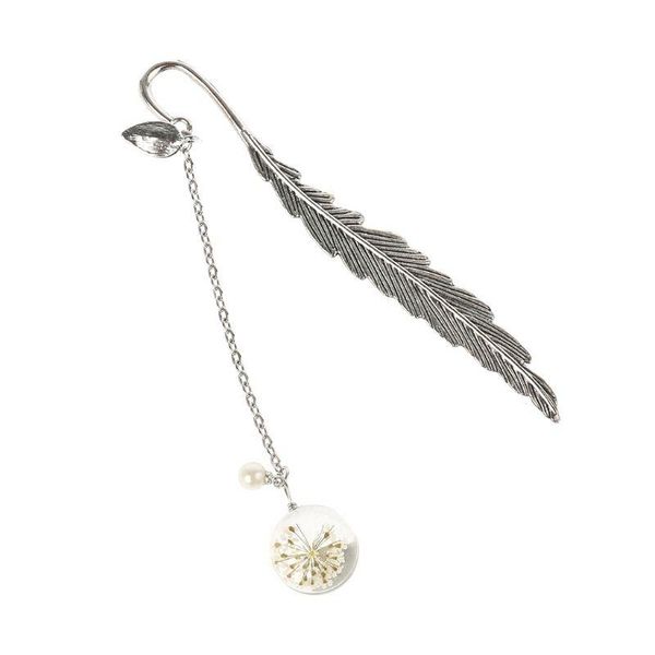 

retro vintage bookmark feather dried flower gypsophila specimen creative metal bookmarks stationery gift x3ue