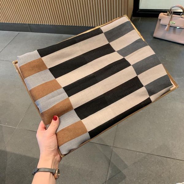 

scarves 2021 autumn soft scarf for women color matching striped thin summer sun protection wrap silk luxury tippet stole, Blue;gray