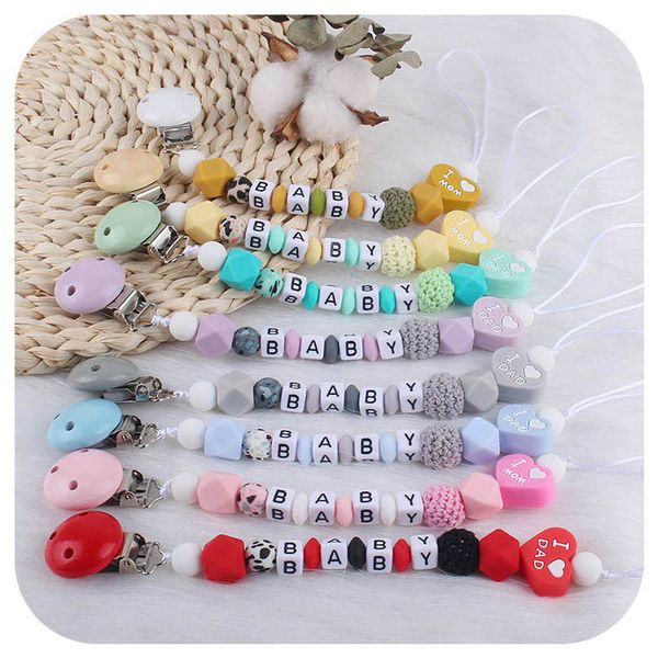 

pacifier holders baby chain clips weaning teething natural wooden kids chew toys accessories infant feeding cartoon love silicone teether b7
