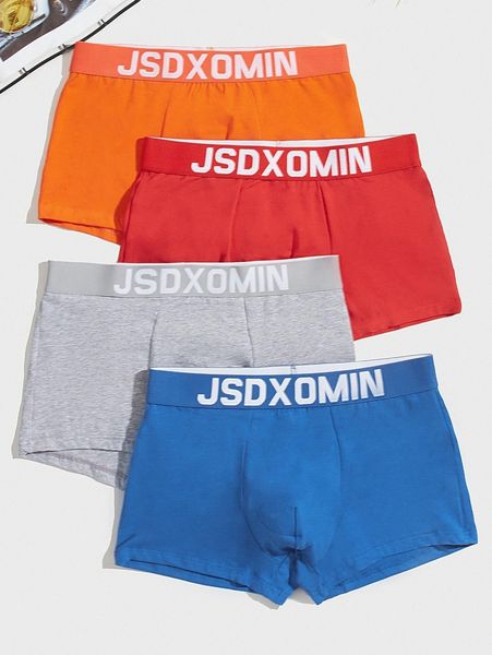 

men 4pcs letter tape boxer brief v3n6#, Black;brown