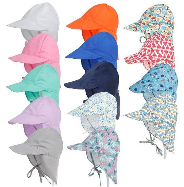 

0-5t summer baby sunhat children outdoor neck ear cover anti uv protection upf50+ beach caps kids boy girl swimming flap cap