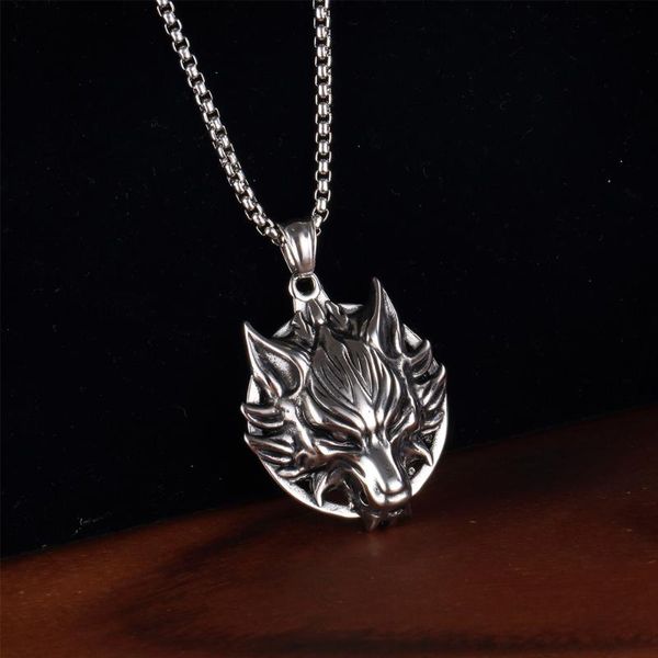 

pendant necklaces vintage viking wolf head necklace mens chain punk nordic stainless steel biker jewelry accessories, Silver
