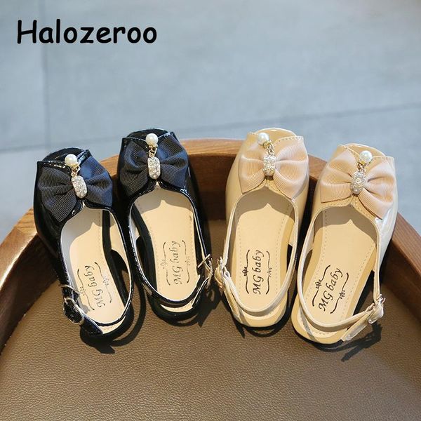 

slipper 2021 summer kids bow slippers baby girls princess shoes children beach slides toddler pu leather rhinestone brand, Black;grey