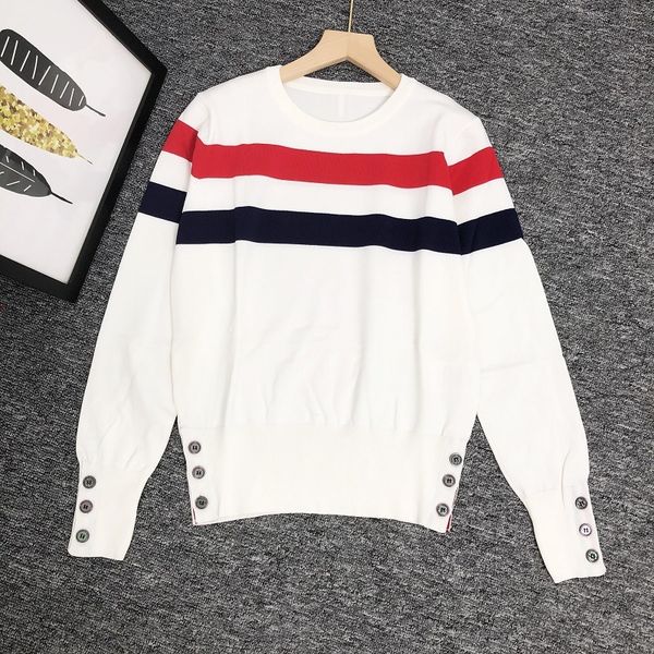

sweater knit tb 2021 spring and summer women's pullover long sleeve contrast red blue stripe round neck ted top, White;black