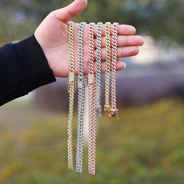 

chains hip hop bling iced out 8mm cuban miami link chain necklace for men women rapper jewelry gifts rose gold silver color