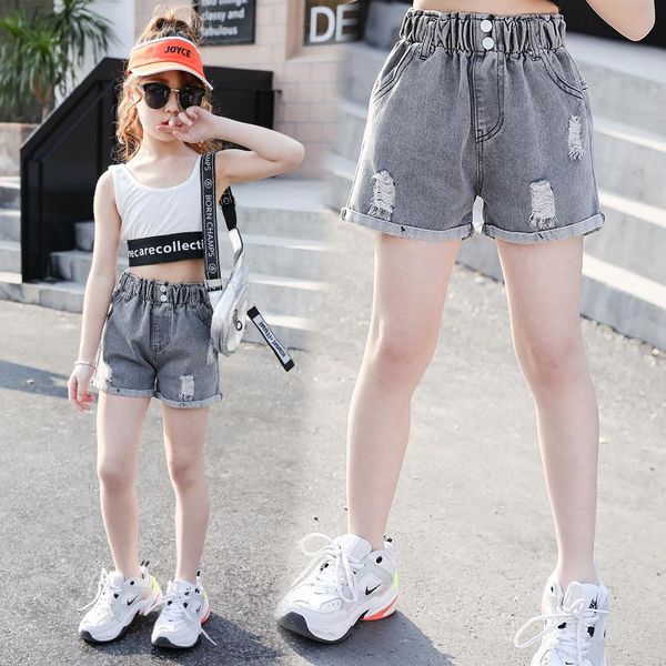 

girls ripped denim shorts summer 2021 children pants teen kids outer wear school sport jeans short, Black