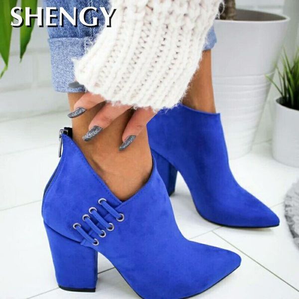 

boots women shoes 2021 ankle short high-heel fashion spring autumn pointed woman plus size 35-43 flock boot, Black