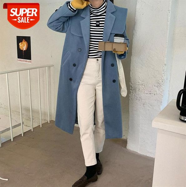 

[huang zheng] double-breasted lapel mid-length thick woolen coat women temperament wt26238 #g93t, Black;gray