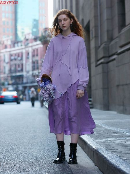

casual dresses original design autumn purple hooded loose literary mid-length sweater dress women's clothing 2z5k, Black;gray