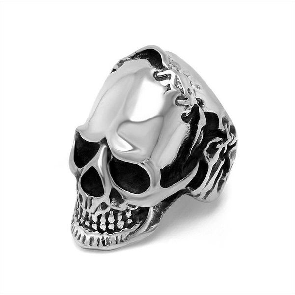 

cluster rings 7-12 heavy fine polishing death skull biker for men 316l stainless steel jewelry real cool gothic punk ring male, Golden;silver