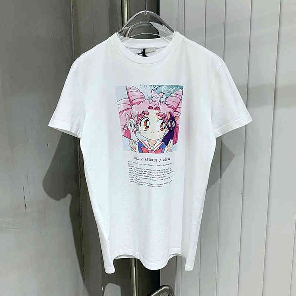 

moon t-shirt cotton sailor women's wear designer cartoon print short sleeves female t shirts korean style, White