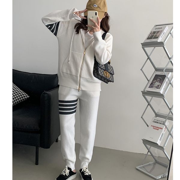 

chao br tb four bar waffle leisure hoodie jacket knitted sportswear men's women's same autumn and winter new style, Gray