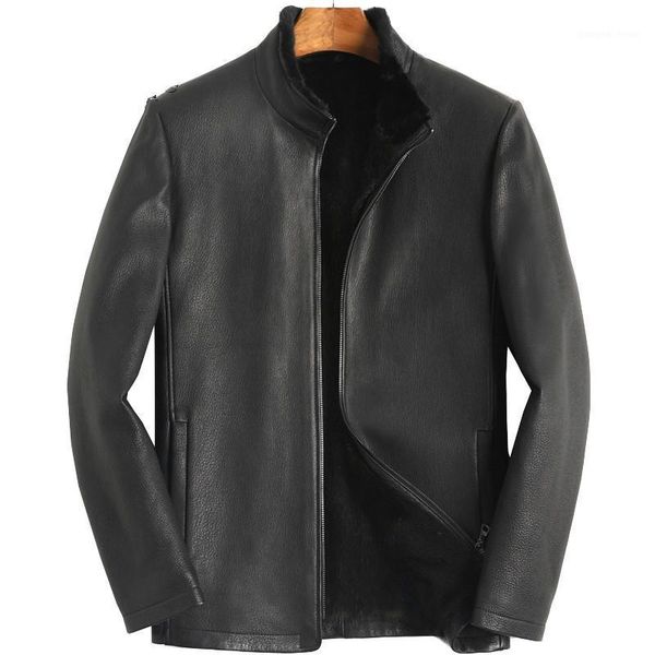 

men's leather & faux genuine jacket men deerskin coat natural lining winter luxury mens coats 2021 021 kj3808, Black