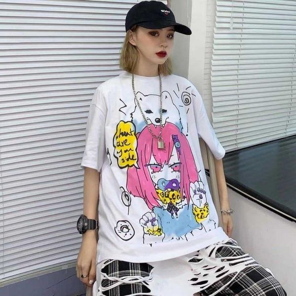 

princess pink aesthetic girls womens t shirts 90s harajuku cartoon polyester printing graphic summer tee female, White