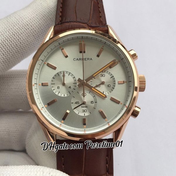 

miyota quartz chronograph mens watch rose gold silver dial stick markers date brown leather strap sports watches 2021 satch 4 styles puretim, Slivery;brown