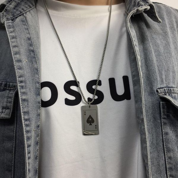 

chains playing cards necklaces woman long necklace women fashion hiphop creative girl party jewelry trendy kpop stainless steel collier, Silver