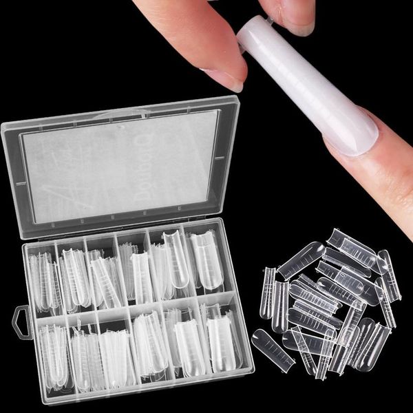 

false nails 120pcs almond dual nail form tips poly extension gel system uv acrylic diy decoration art mold, Red;gold