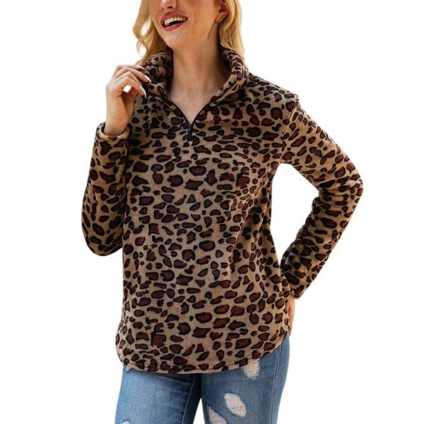 

women's hoodies & sweatshirts x hoody women plush sweatshirt zipper leopard print lapel long sleeve casual warm winter autumn loose wh, Black
