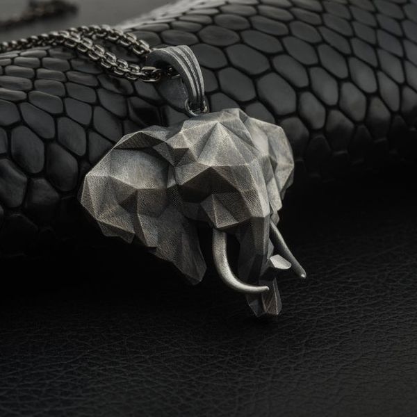 

pure tin 3d elephant men's pendant animal sweater chain autumn and winter long, Silver