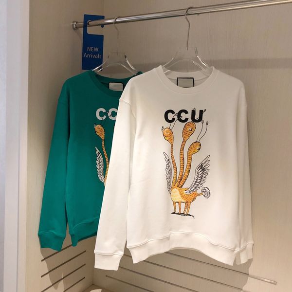 

design clothing + correct version of three headed bird animal print men's and women's same couple casual hoodie, Black