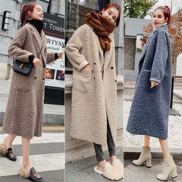 

overcoat women's wool autumn winter new korean version loose long knee length lamb cashmere thickened overcoat woolen, Black