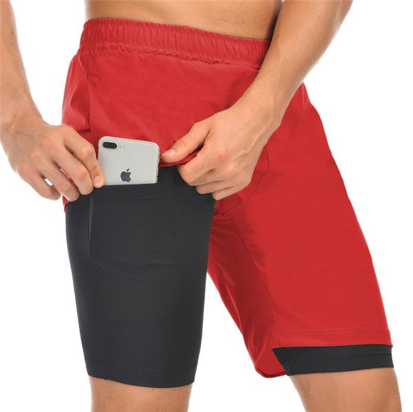 

running shorts 2021 summer men's 2 in 1 jogging fitness quick dry short sport homme gym men workout bottoms, Black;blue