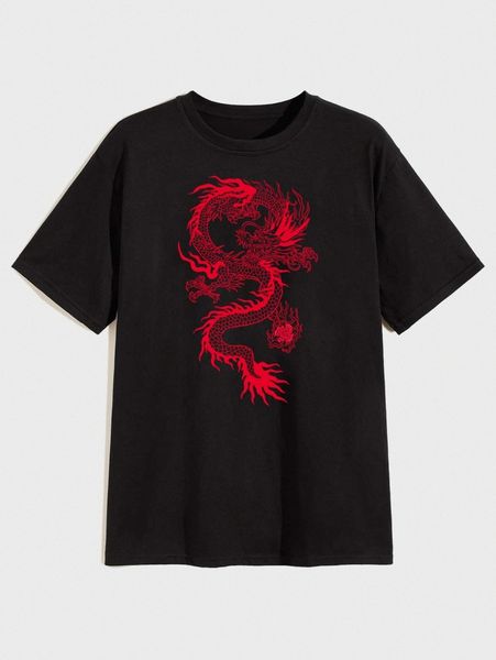 

men dragon print short sleeve tee 61t2#, White;black