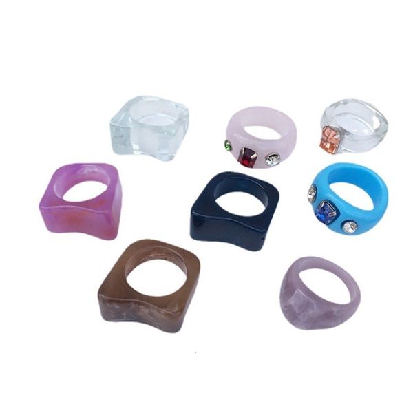 

korean colorful resin color inlaid diamond acrylic women's ring, Black