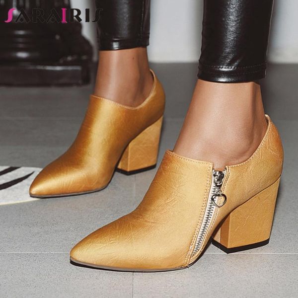 

dress shoes sarairis big size 34-43 ins ladies party ol zip pumps chunky high heels women fashion pointed toe woman, Black