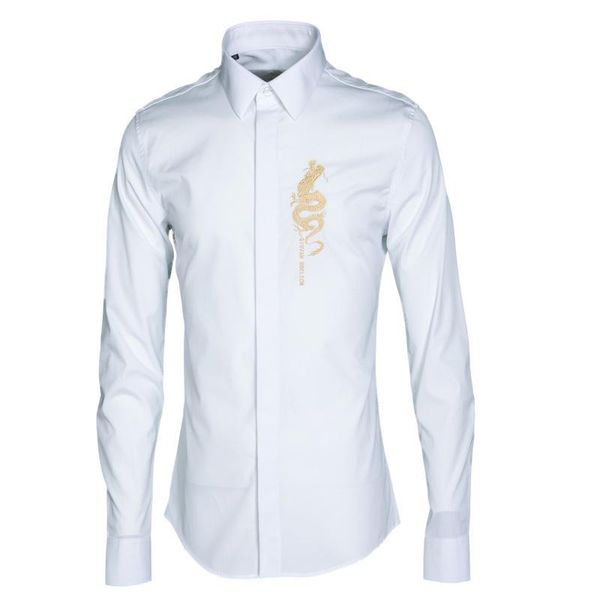 

men shirt chemise homme brand gold loong embroider casual long sleeve slim fit mens dress shirts plus size 4xl men's, White;black