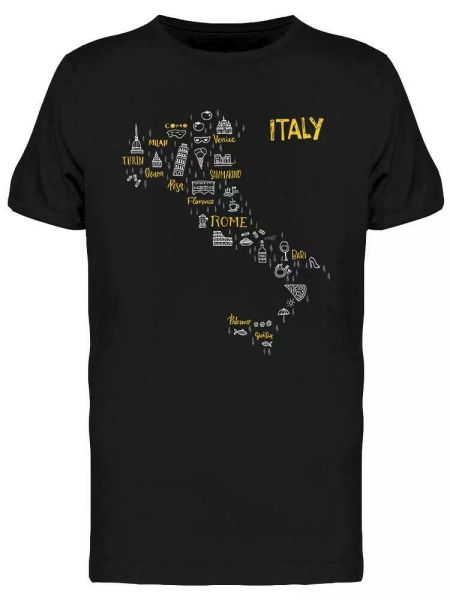 

map of italy handdrawn style tee men's -image by shutterstock, White;black