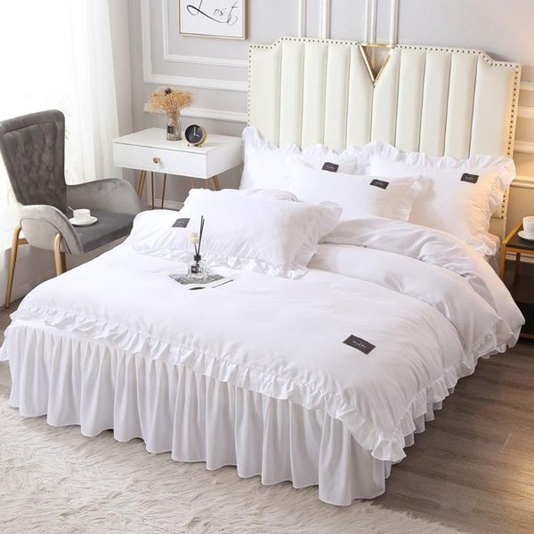 

bedding sets fashion solid color home simple bed skirt cover duvet  king size quilt covers with pillowcase