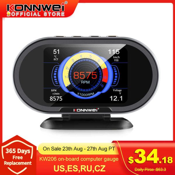 KONNWEI Diagnostik Araçları KW206 OBD2 Board Bilgisayar Oto Araba Dijital Bilgisayar Ekran OBD 2 Tarayıcı Yakıt Tüketimi Su Sıcaklığı Göstergesi