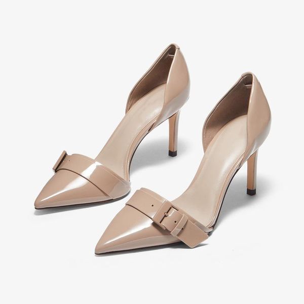 

women's shoes small spring 2021 buckle decoration pointed high heels stiletto single women sandals, Black