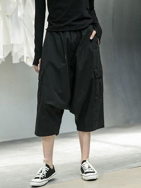 

women's pants & capris cropped trousers women big pocket cotton ladies harem black, Black;white