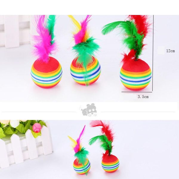 

pet cat toy rainbow ball with feather eva colorful funny toys